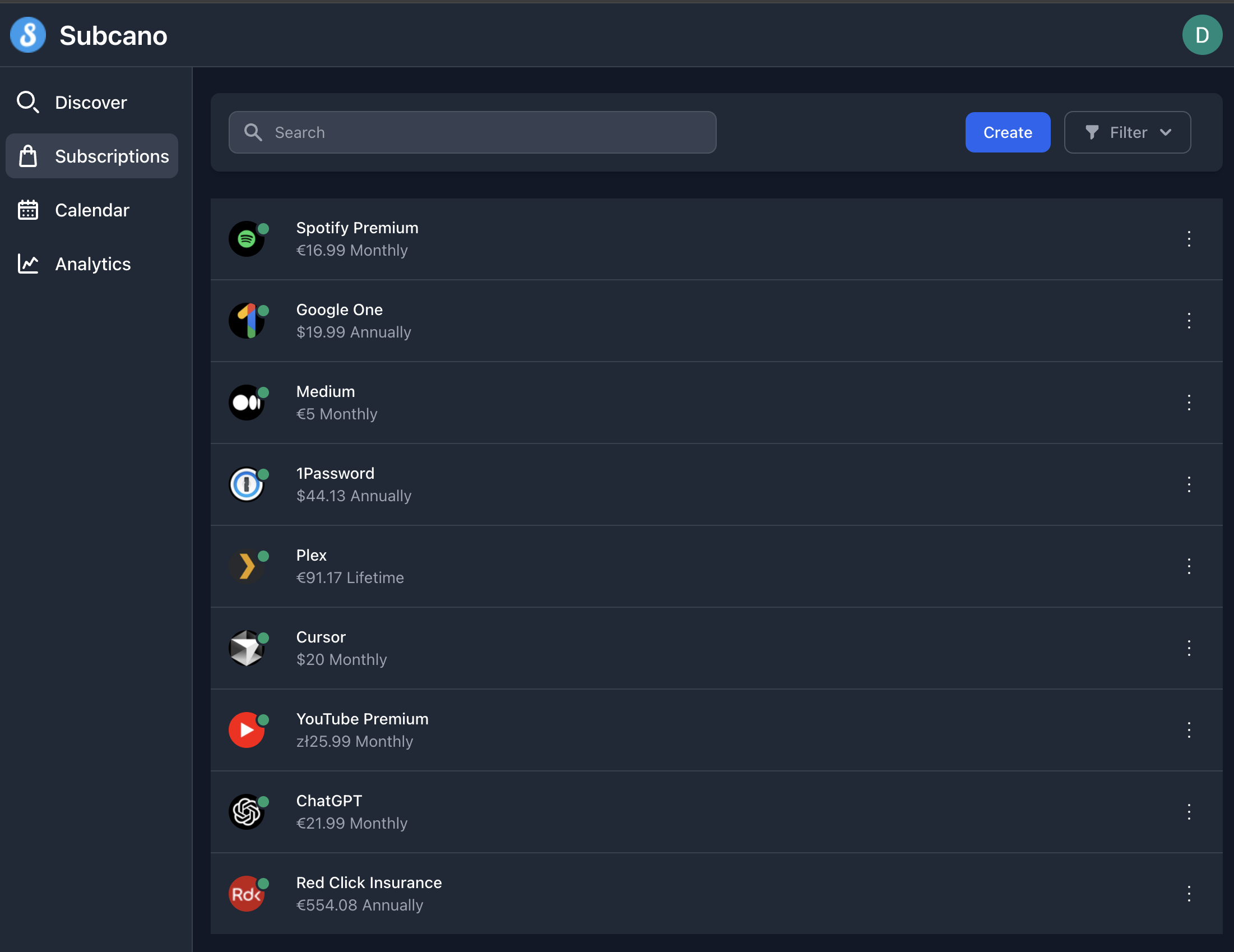 Subcano Dashboard Interface